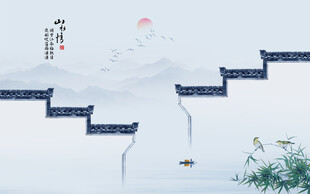 新中式水墨江南背景墻壁畫