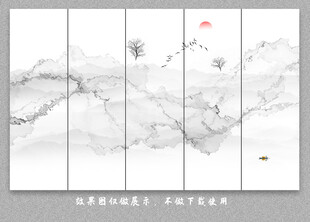 抽象水墨線條煙霧山水電視背景墻