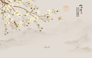 新中式工筆花鳥畫背景墻