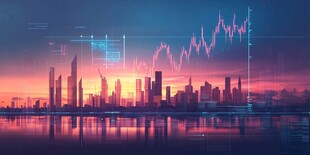 都市黃昏與金融圖表景觀