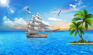 大海椰樹背景墻