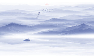 藍色水墨山水畫