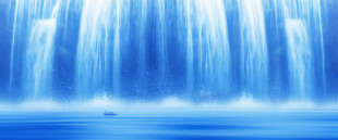 藍色瀑布山水畫