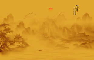 古風(fēng)山水畫背景壁畫