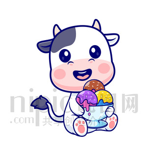 可愛小牛享用美味冰淇淋