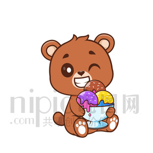 小熊開心吃冰淇淋