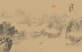 新中式屏风山水画