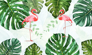 熱帶雨林芭蕉葉火鳥圖