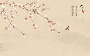 新中式工笔花鸟画背景墙