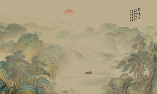 新中式水墨國畫山水背景墻壁畫