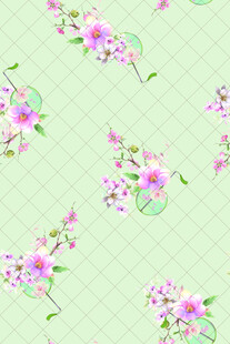 淡綠底粉花清新花卉圖案