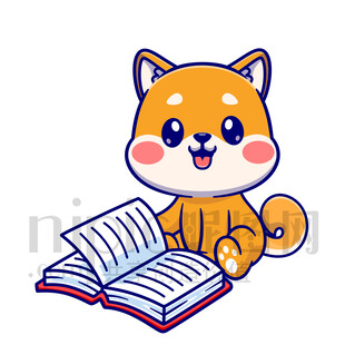 柴犬讀書萌趣插畫