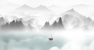 新中式水墨國畫山水背景墻壁畫