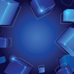 藍色立體方塊科技背景圖