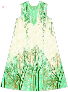 綠色森林圖案無袖連衣裙