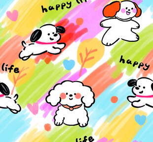 可愛小狗多彩歡樂插畫