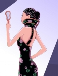 照镜子的旗袍美女