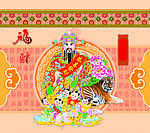 新年挂历素材老虎财神童子新春发财
