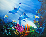 漂亮的手绘动物海豚油画