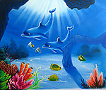 手绘动物海豚油画