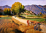 油画风景 山村油画