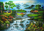 油画风景 漂亮的山水油画