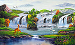 油画风景 三龙泉瀑布