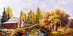 油画风景 山村油画