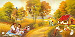 油画风景 山村油画