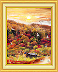 油画风景 红叶山下
