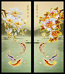 艺术玻璃 玉兰 牡丹
