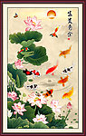 荷花九鱼图