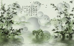 竹林飞鸟3D背景墙