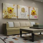 高清招财进宝牡丹花三联无框画