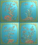 梅兰竹菊四季花鸟精雕灰度图