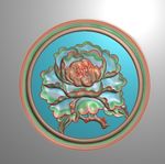 牡丹花圆背板精雕图浮雕图灰度图