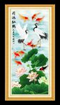 荷花仙鹤图