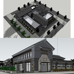 现代中式四合院会所建筑模型