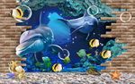 3D海豚电视背景墙
