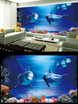 海洋海豚电视背景墙