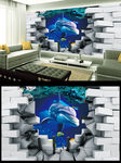 3D海豚背景墙