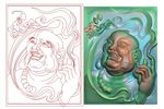 罗汉招福方牌挂件牌子精雕图灰度
