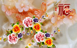 3d玉雕背景墙 浮雕花朵