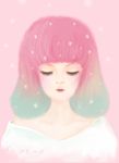手绘雪景粉色女孩