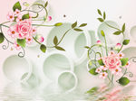 3D玫瑰花倒影