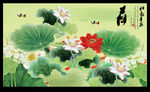 荷花九鱼图