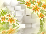 3D百合花倒影