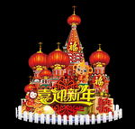 新年春节灯笼城堡堆头美陈布置