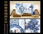 淡雅青花花卉背景墙