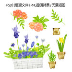 手绘花盆花篮插花